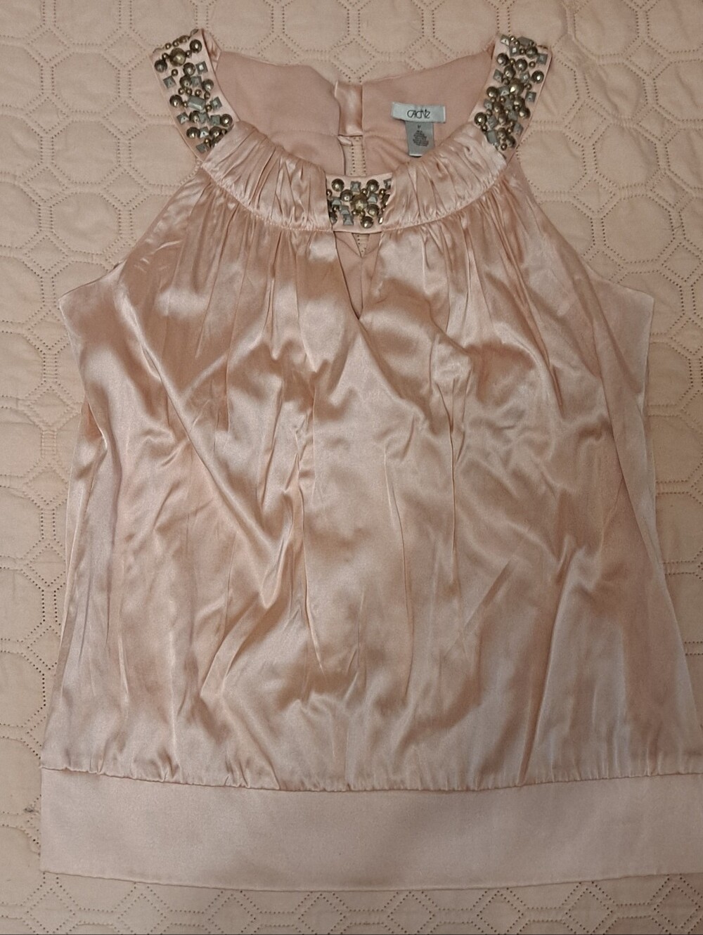 Cache  Blush Satin Jeweled Halter Camisole